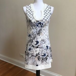 WHBM Ivory with Blue Floral Print Dress